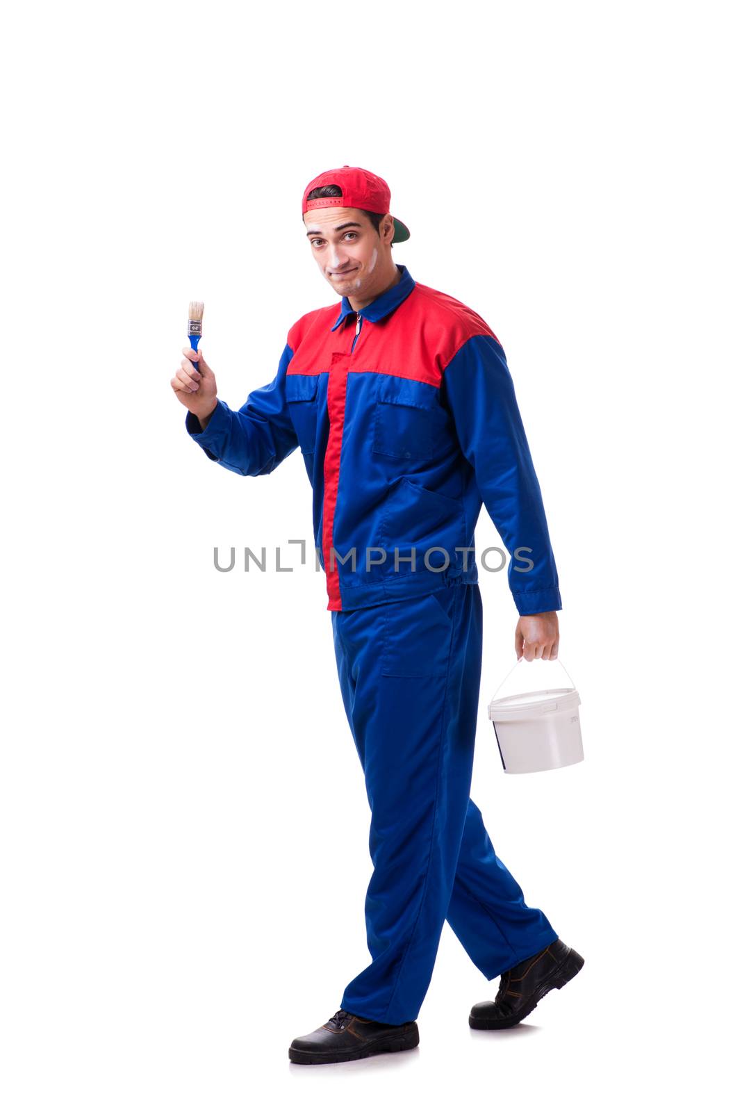 Young painter contractor isolated on white background