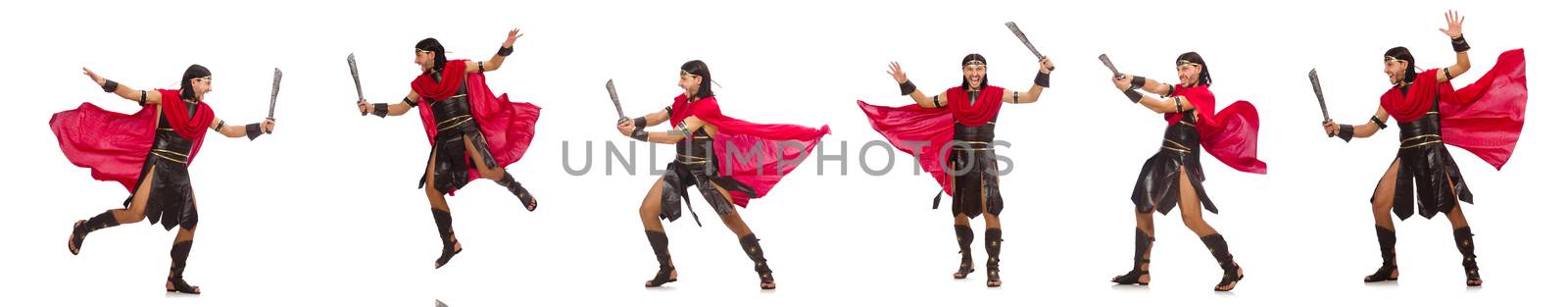 Gladiator with sword isolated on white
