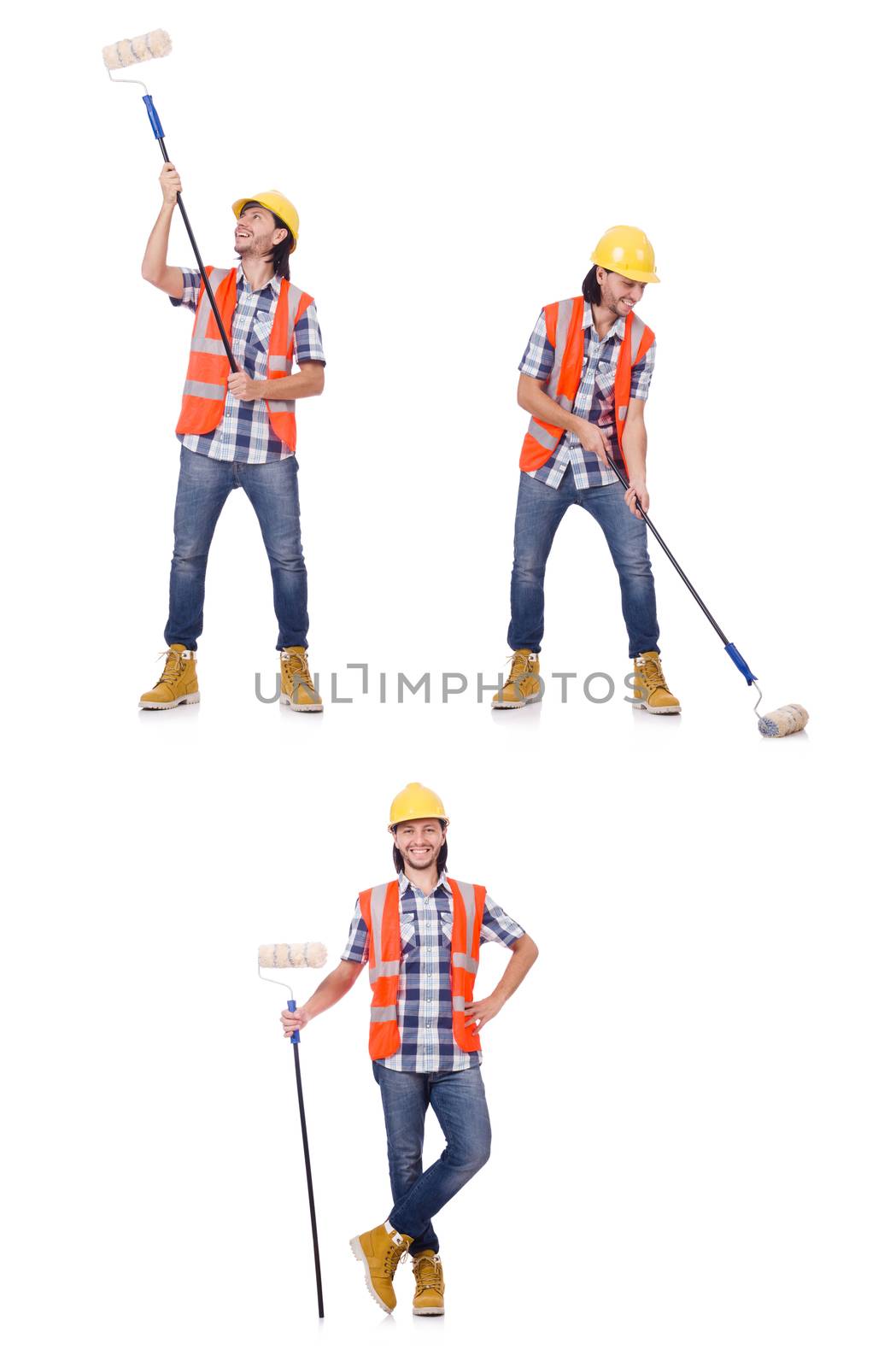 Painter with roller isolated on the white