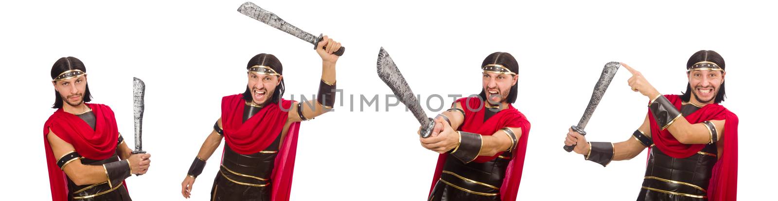 Gladiator with sword isolated on white