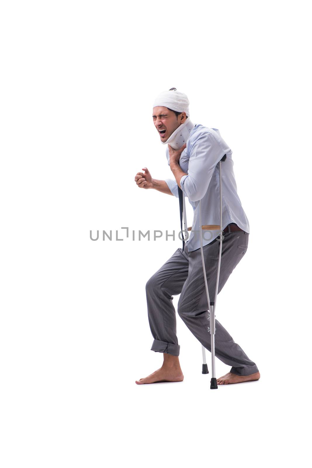 Injured businessman isolated on white background