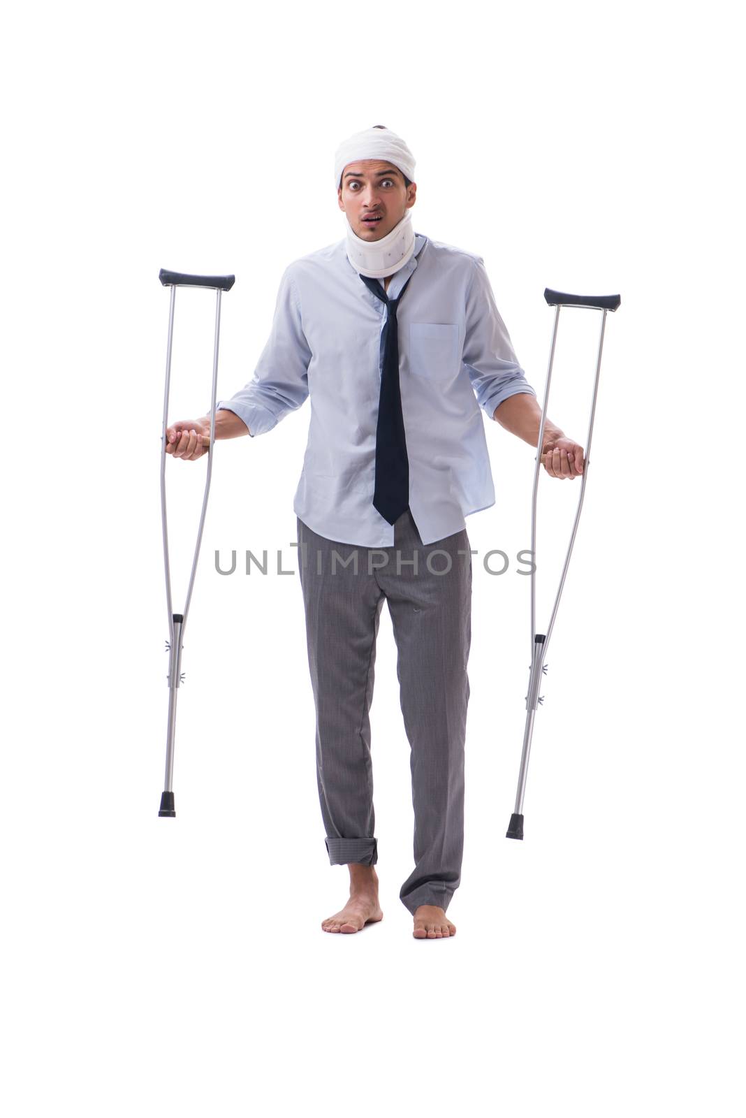 Injured businessman isolated on white background