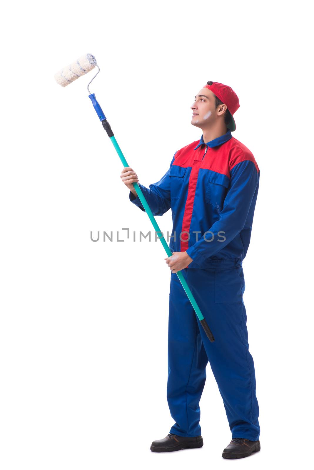 Young painter contractor isolated on white background