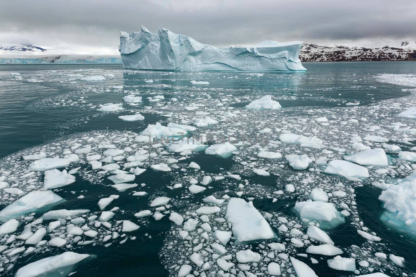 Panoramic image of polar caps in antarctica, polar caps near water in antarctica by isaiphoto