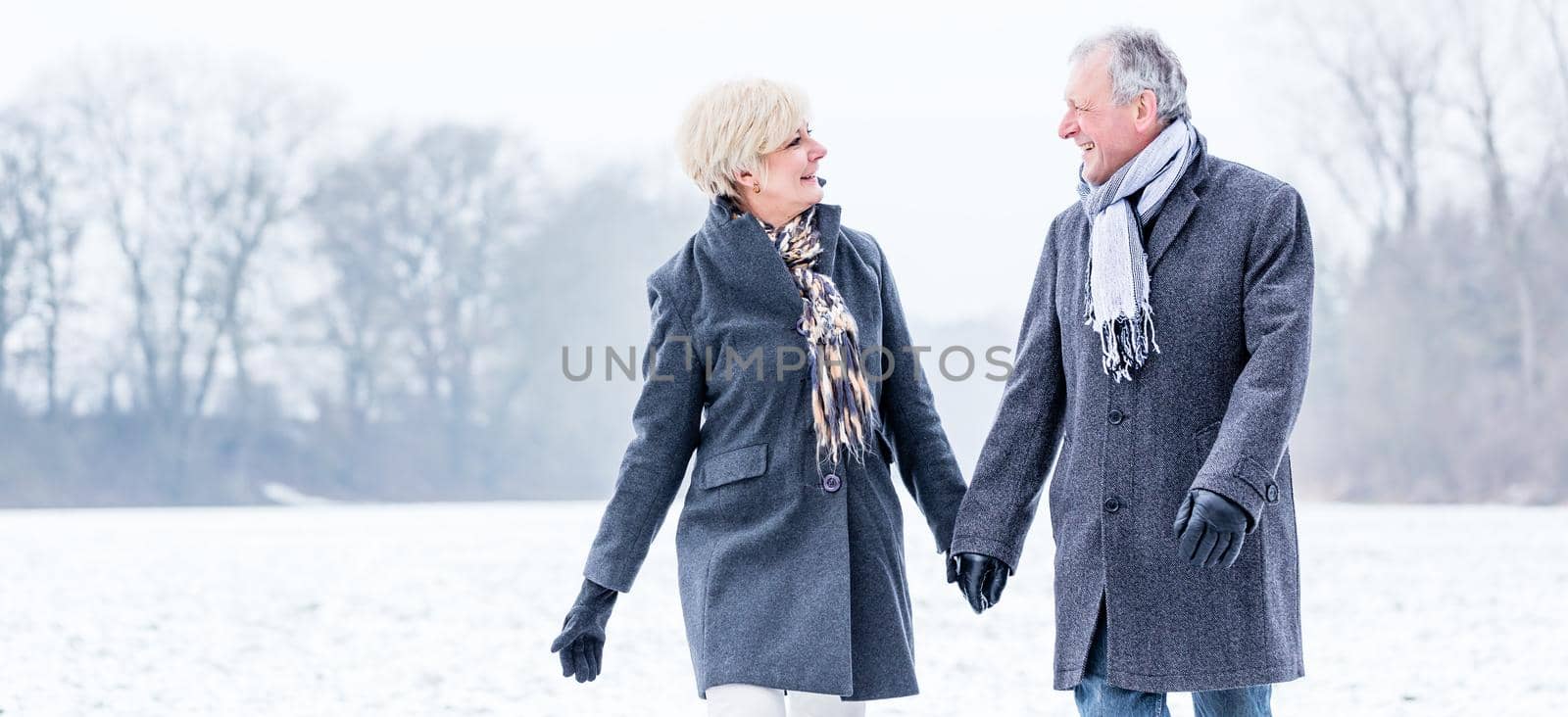 Senior couple having walk in winter by Kzenon