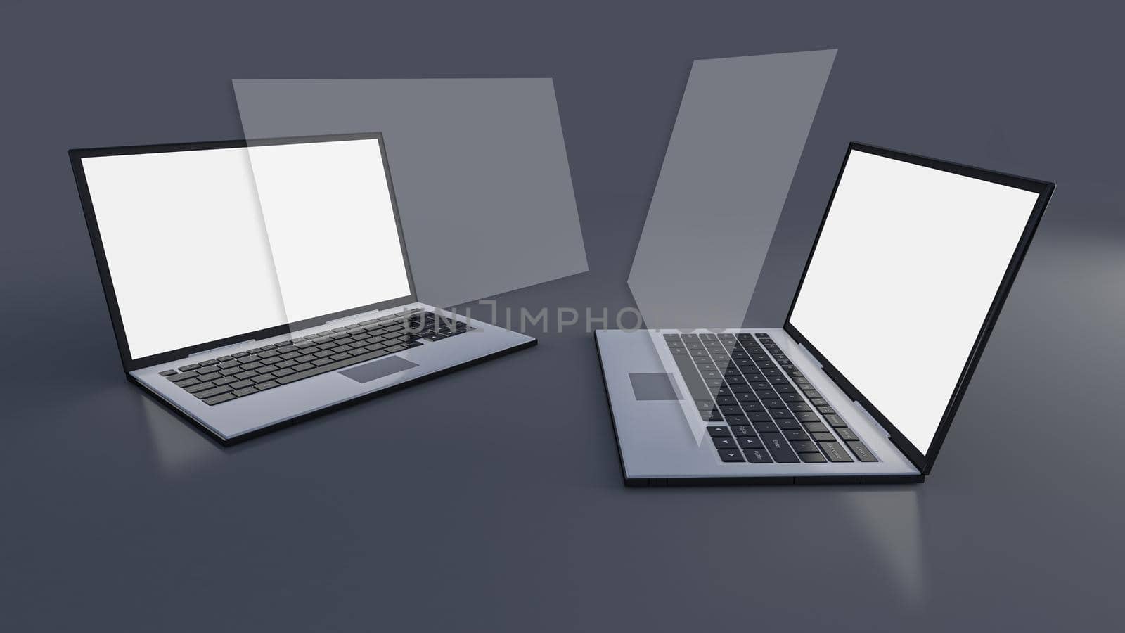 3d rendering image of laptop on dark gray background. Laptop screen mockup for you customize