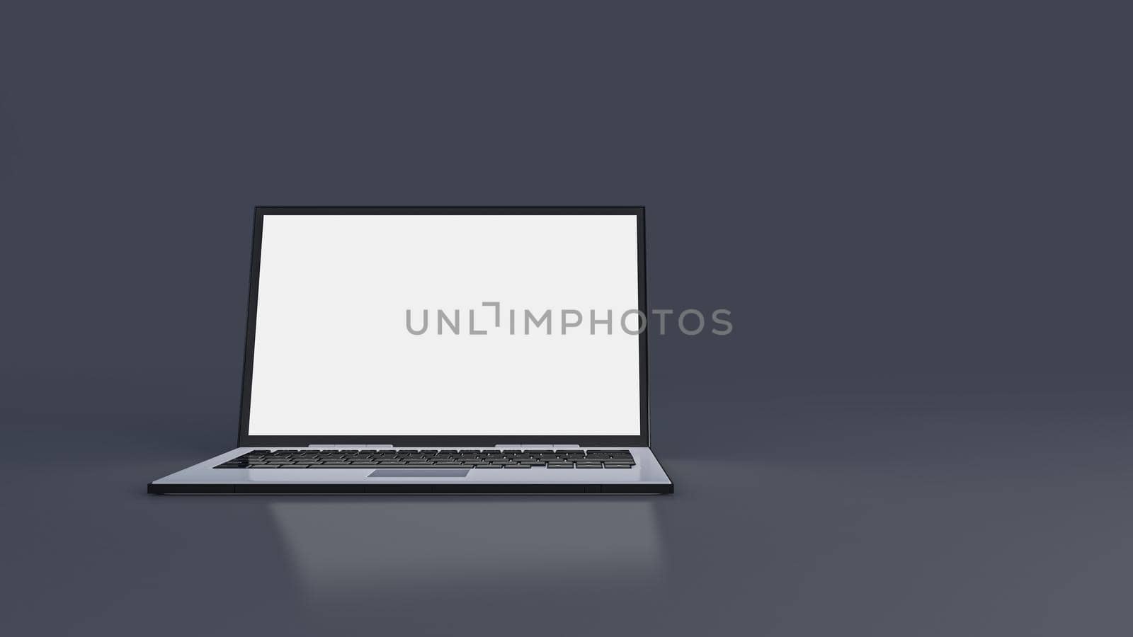 3d rendering image of laptop on dark gray background. Laptop screen mockup for you customize