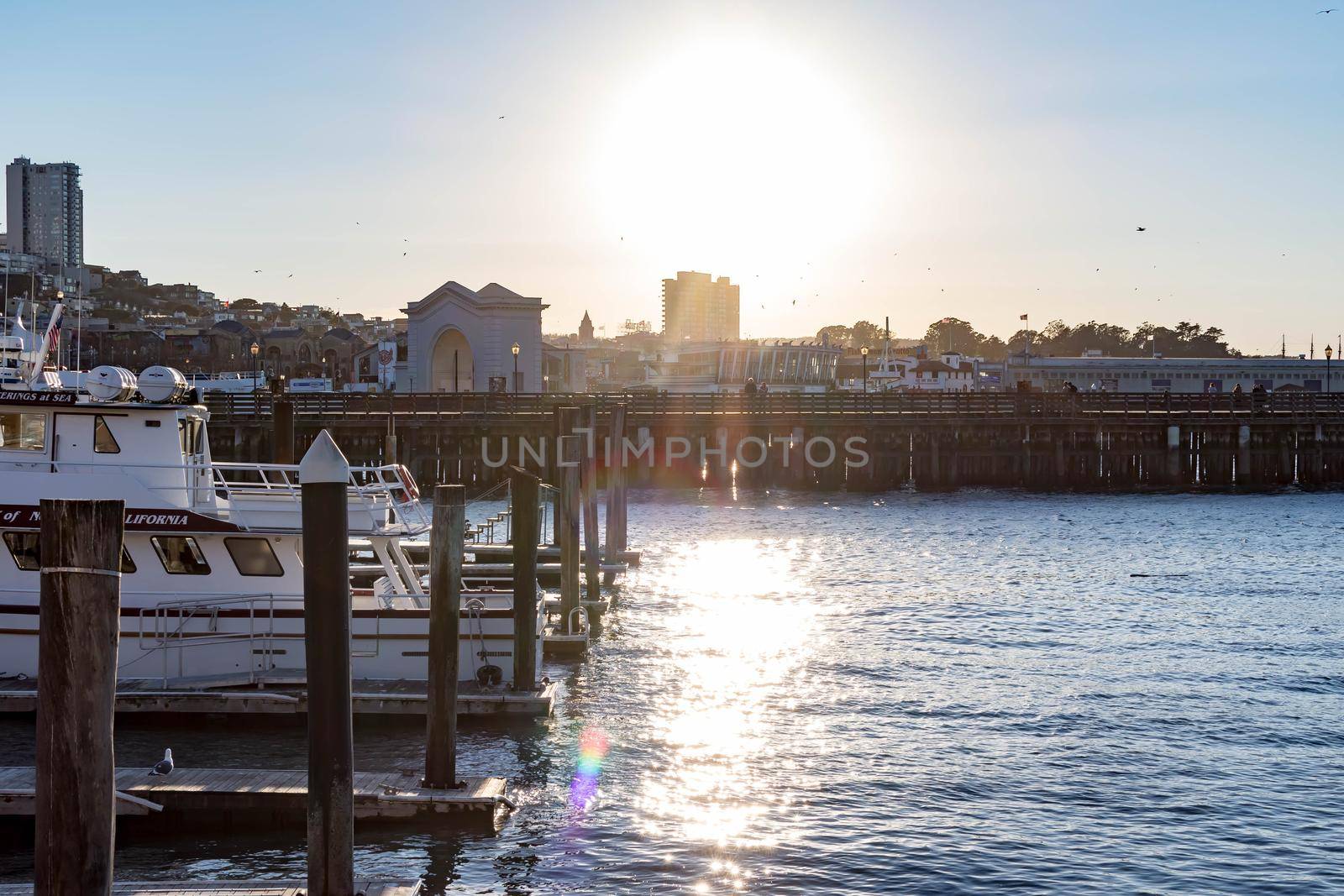 Sunset at the Pier 39 The Embarcadero San Francisco California, USA, March 31, 2020