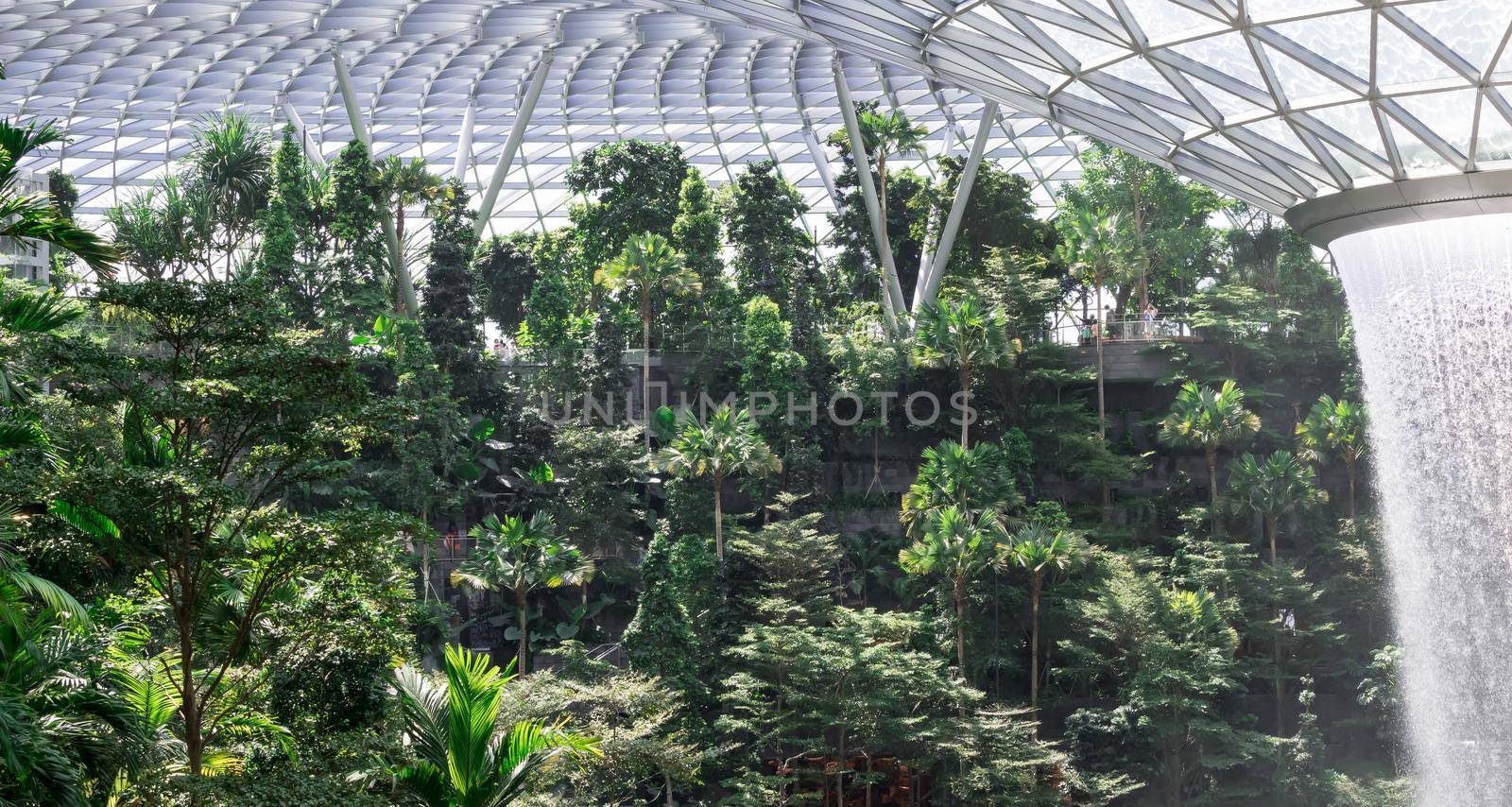 Singapore, 28 December 2019. The jewel at Changi airport in Singapore. The Rain vortex at the Jewel is the world largest indoor waterfalls