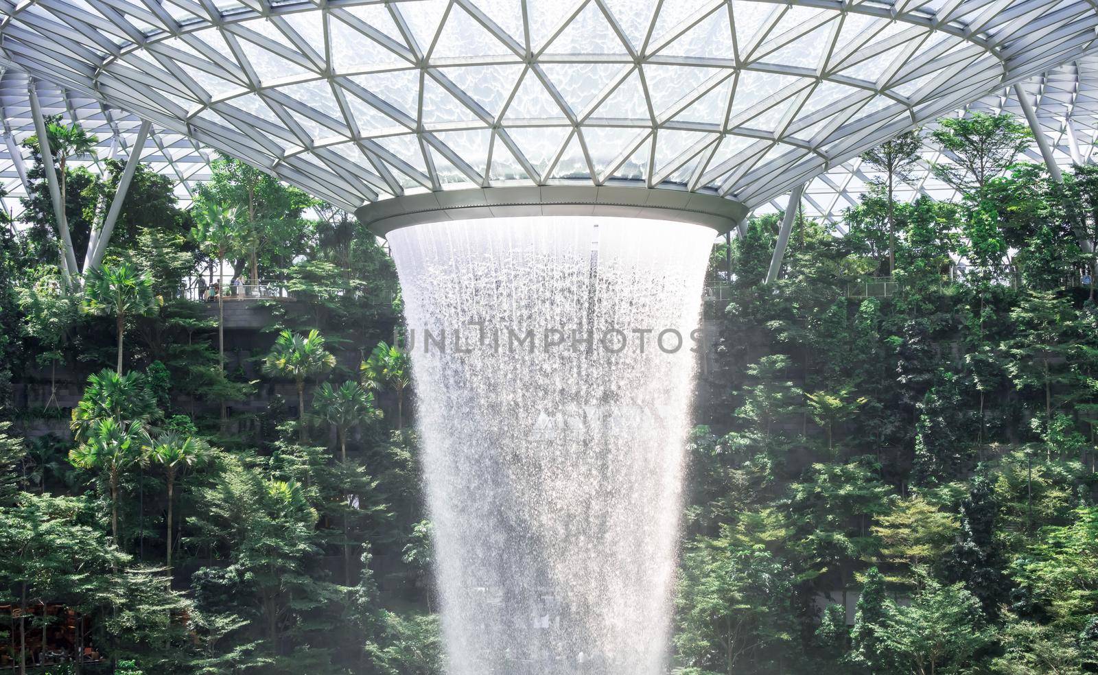 Singapore, 28 December 2019. The jewel at Changi airport in Singapore. The Rain vortex at the Jewel is the world largest indoor waterfalls