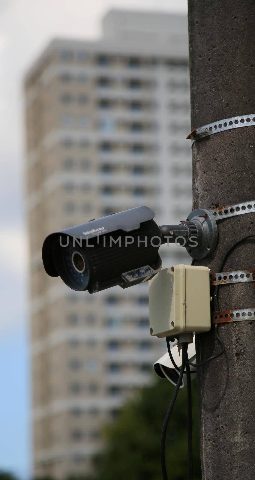 salvador, bahia / brazil - july 2, 2020: monitoring and security camera is seen in a residential condominium in the city of Salvador.