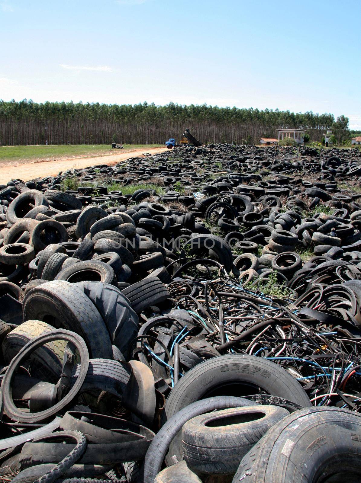 teixeira de freitas, bahia / brazil - may 6, 2008: Deposit of used tires is seen at the landfill of the city of Teixeira de Freitas.