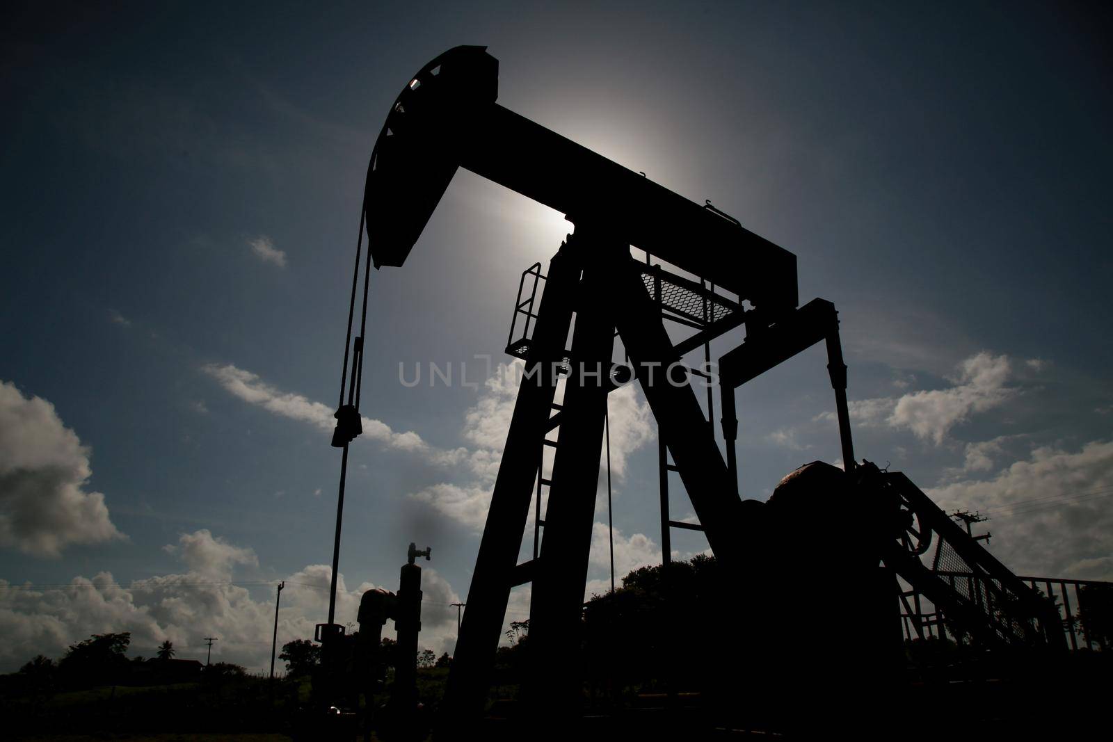 mata de sao joao, bahia / brazil - novembro 8, 2020: oil exploration machine is seen in Petrobras' field of action in the city of Mata de Sao Joao.