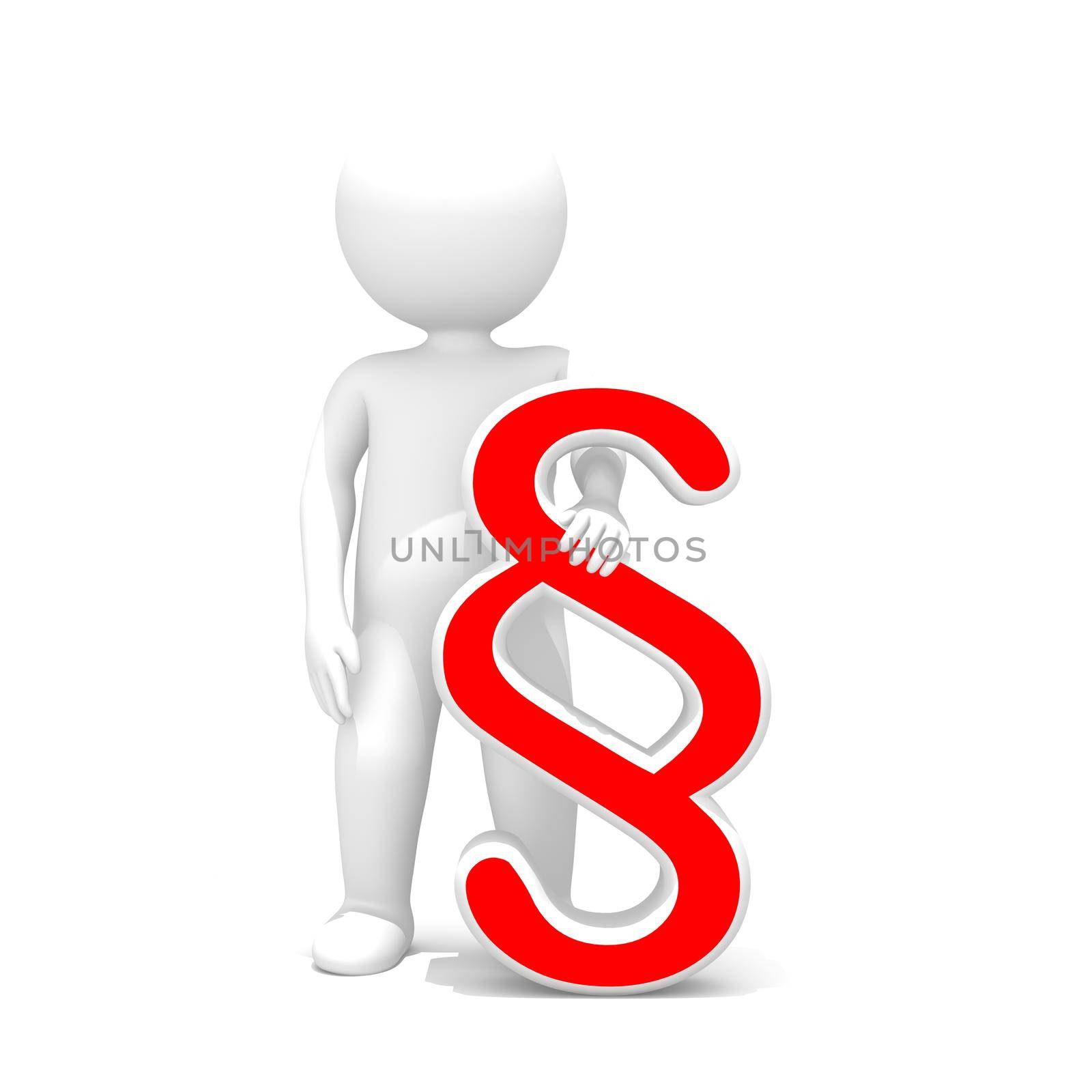 3D Rendering of a man holding a section sign on white background