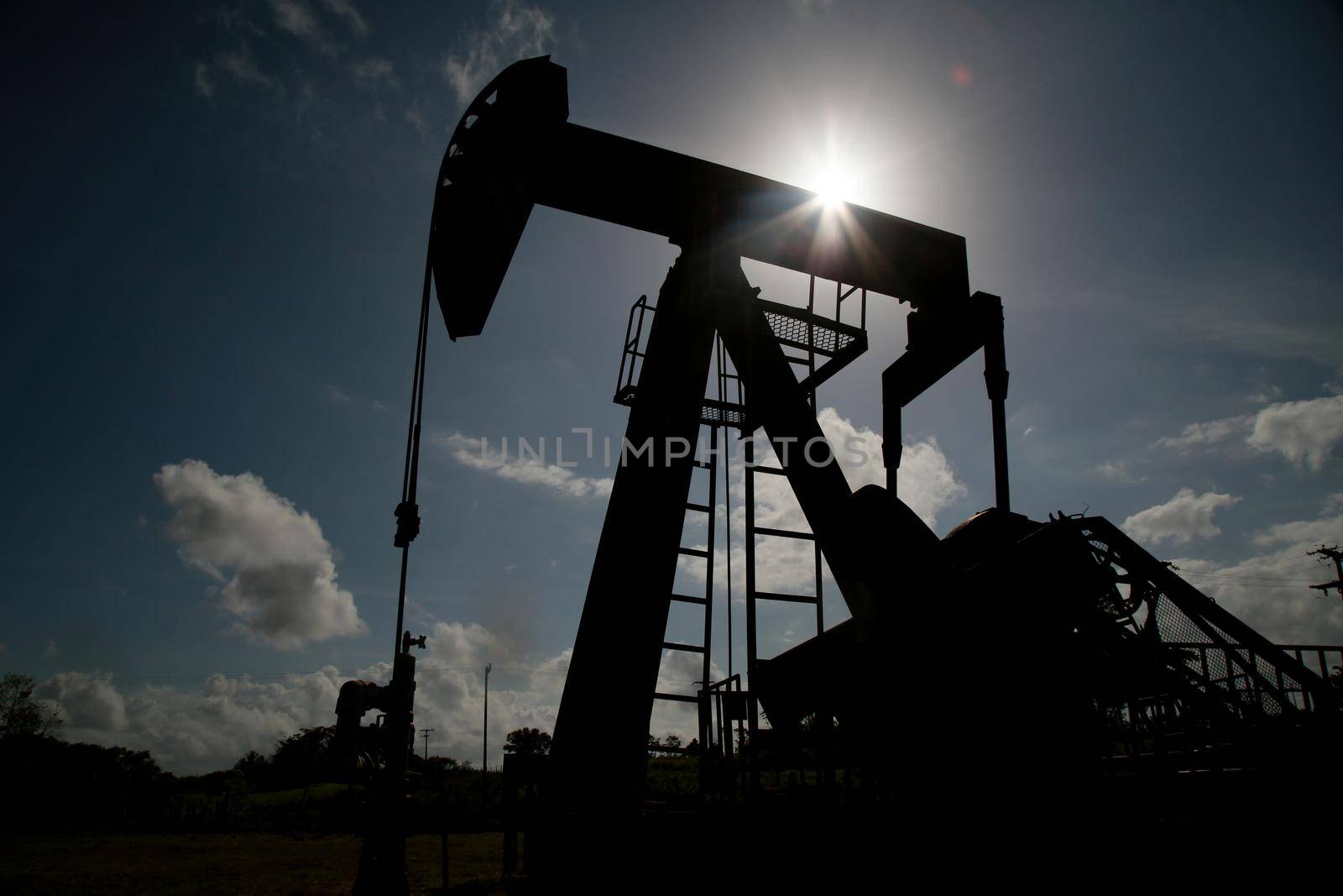 mata de sao joao, bahia / brazil - novembro 8, 2020: oil exploration machine is seen in Petrobras' field of action in the city of Mata de Sao Joao.