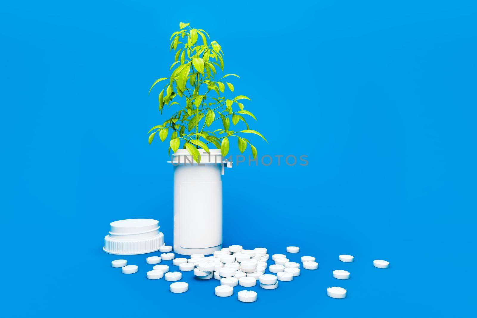 3d Rendering of drugs with growing three - concept for biotech and green pharmaceuticals