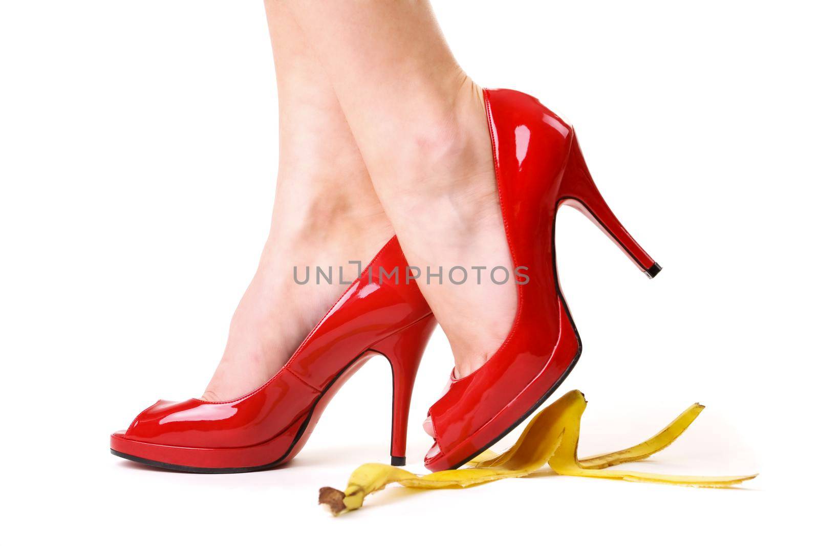 Red shoes and a banana skin
