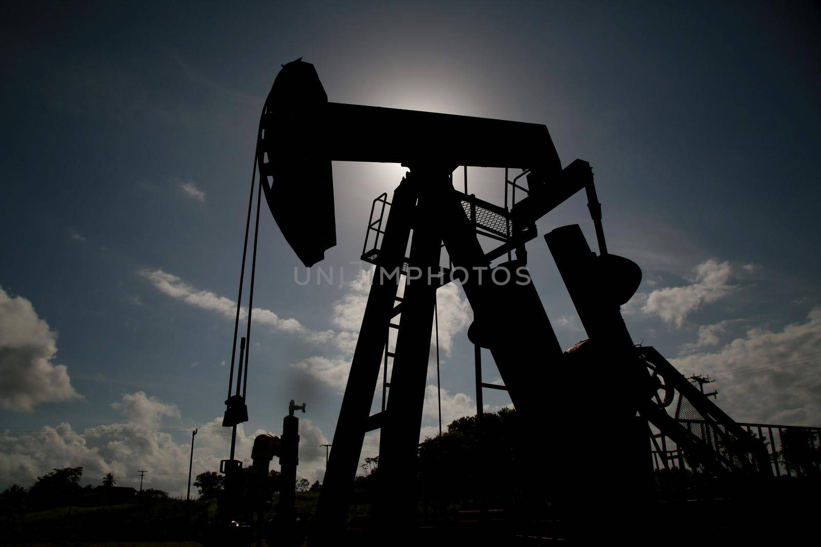 mata de sao joao, bahia / brazil - novembro 8, 2020: oil exploration machine is seen in Petrobras' field of action in the city of Mata de Sao Joao.