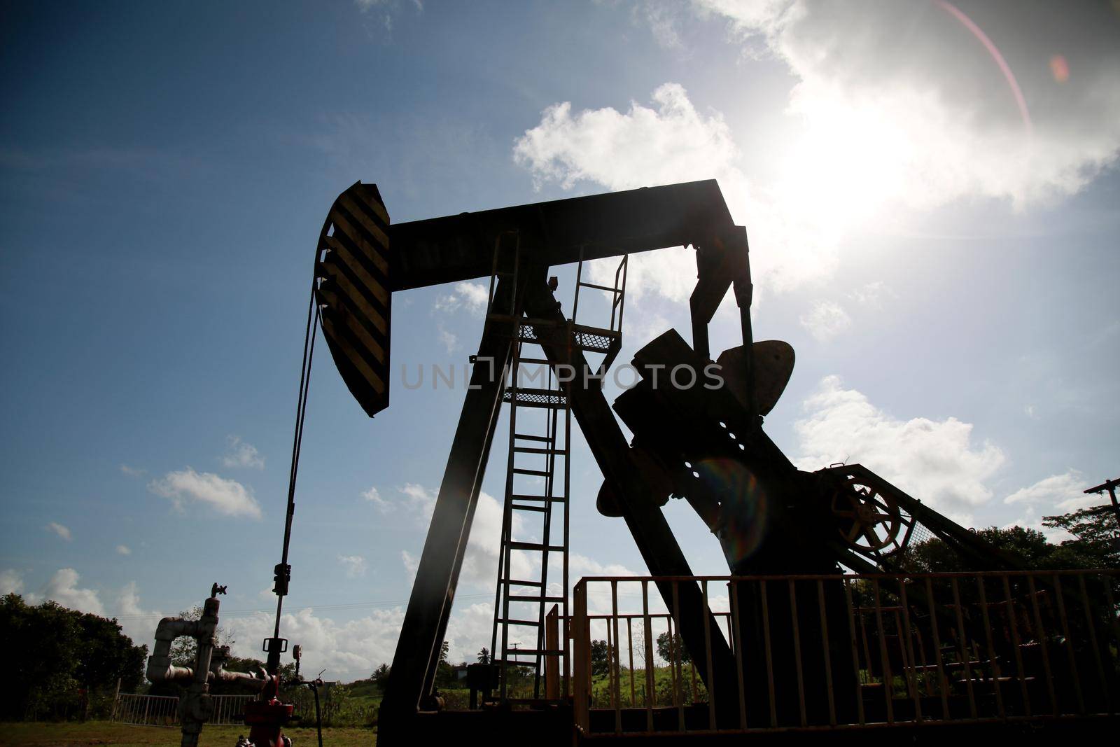 mata de sao joao, bahia / brazil - novembro 8, 2020: oil exploration machine is seen in Petrobras' field of action in the city of Mata de Sao Joao.
