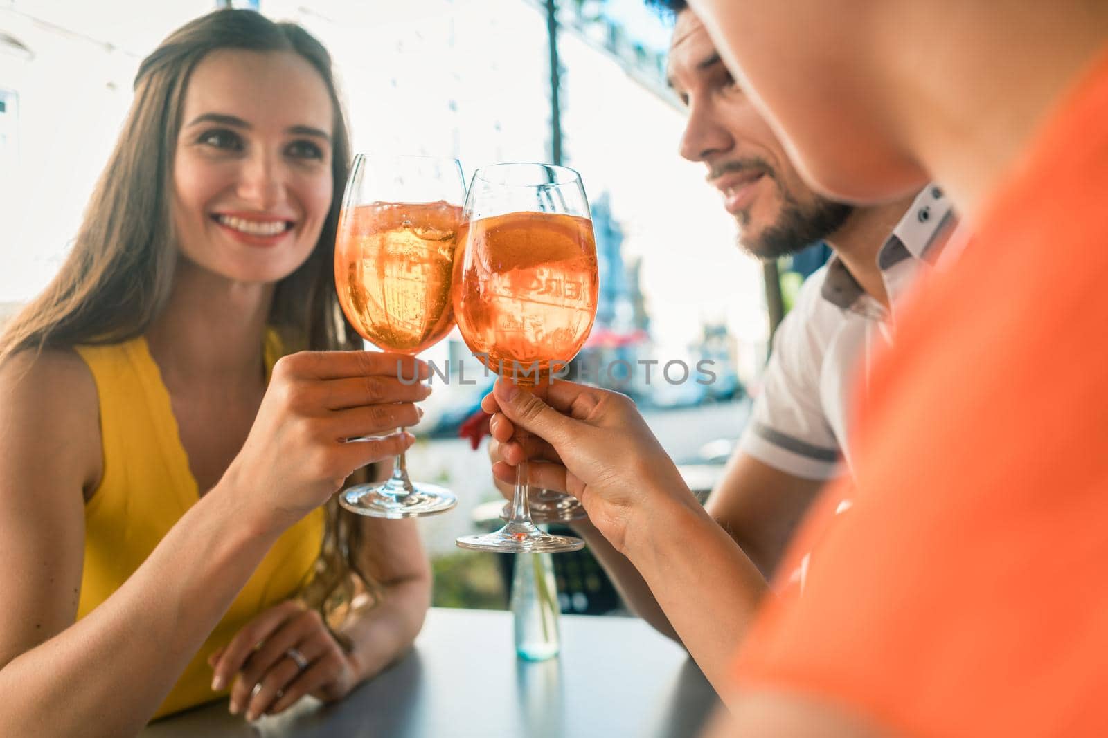 Beautiful woman and her best friends toasting with a refreshing drink by Kzenon