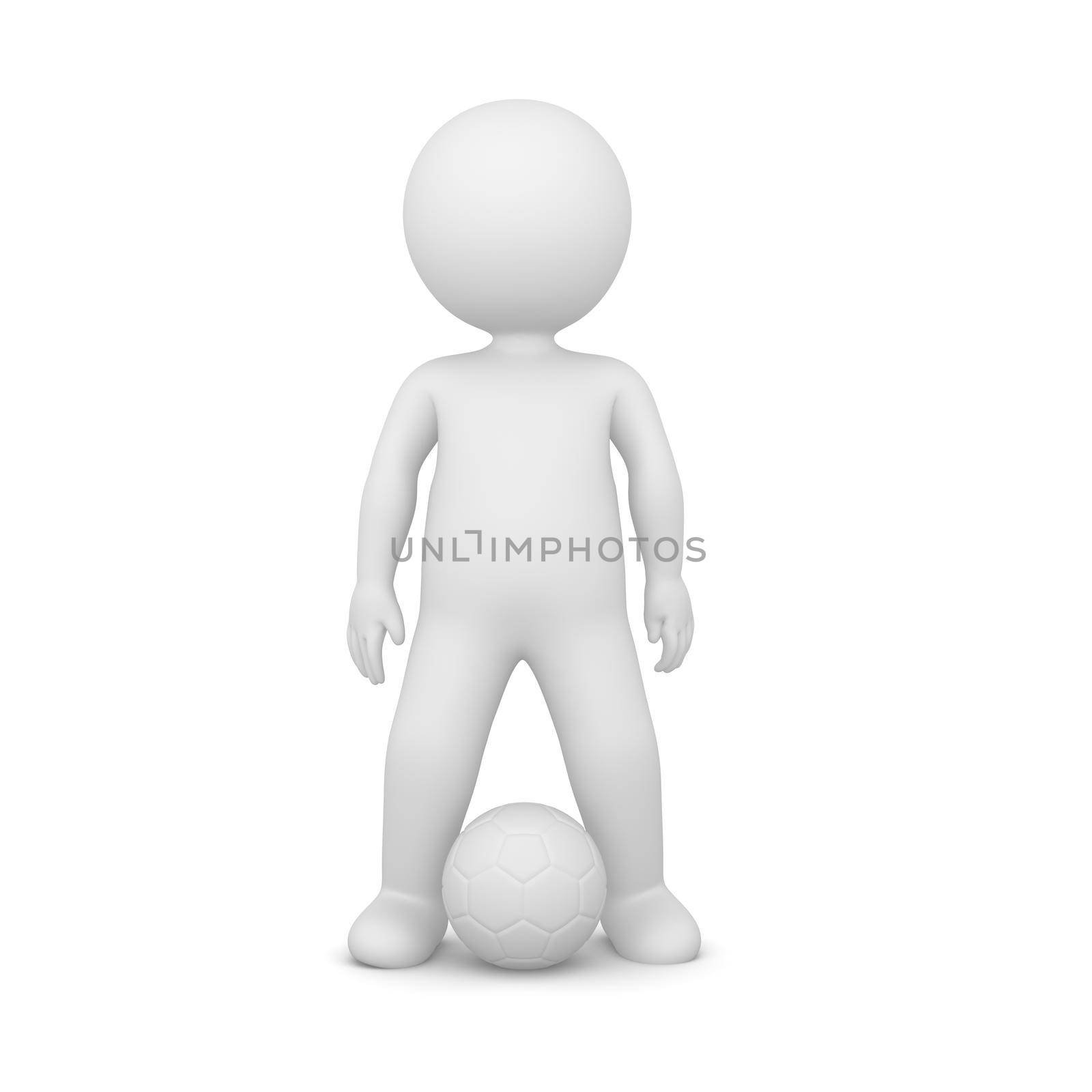 3D Rendering of a football player standing on white background