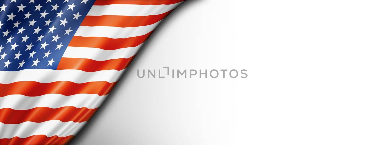 USA flag isolated on white. Horizontal panoramic banner.