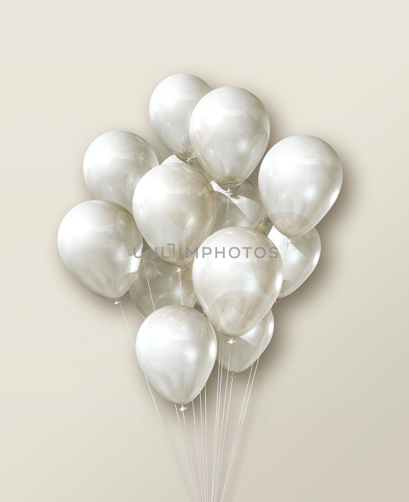 White air balloons group on a cream beige background 3D illustration render