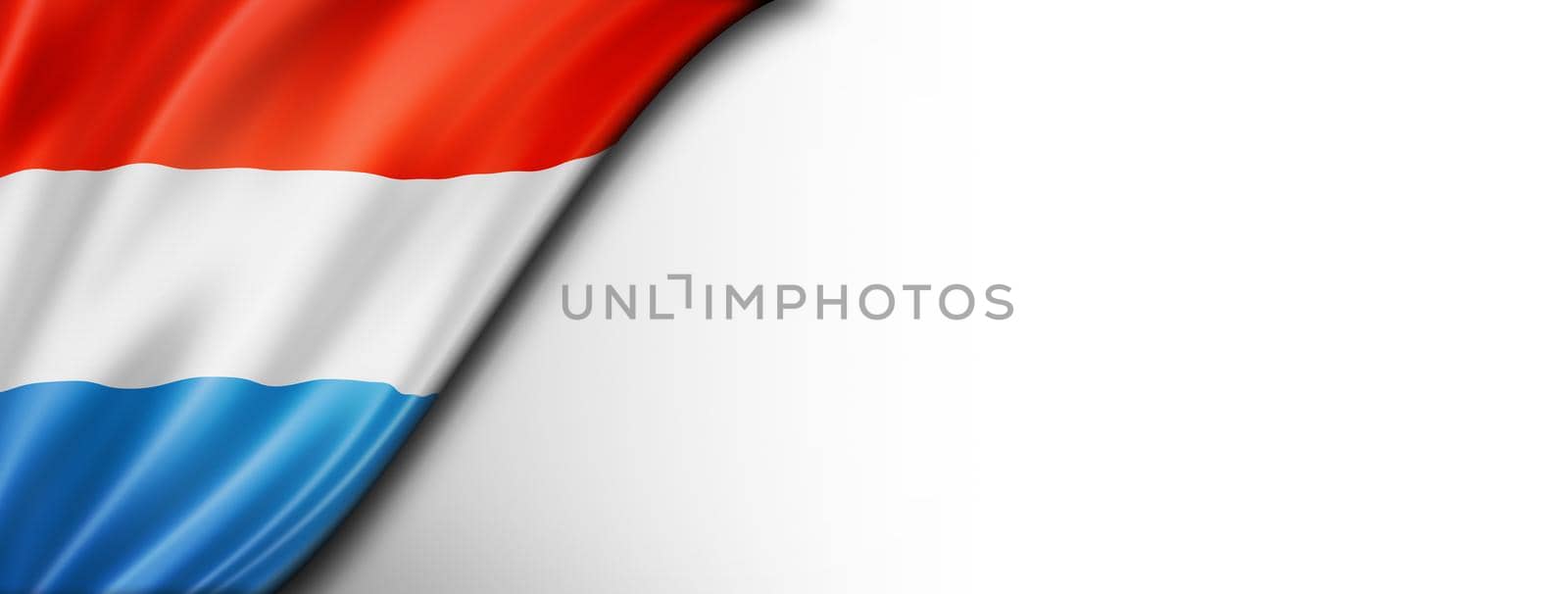 Luxembourg flag isolated on white. Horizontal panoramic banner.