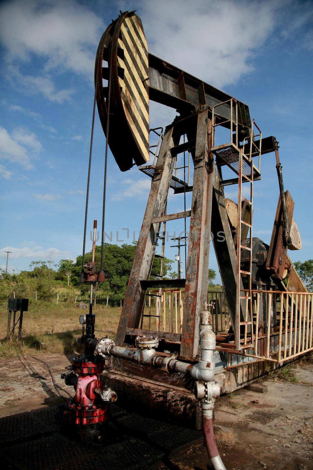 mata de sao joao, bahia / brazil - october 15, 2020: oil exploration machine is seen in Petrobras' field of action in the city of Mata de Sao Joao.