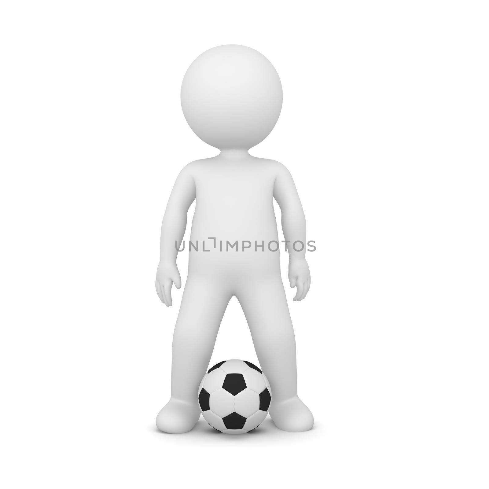 3D Rendering of a soccer player standing on white background
