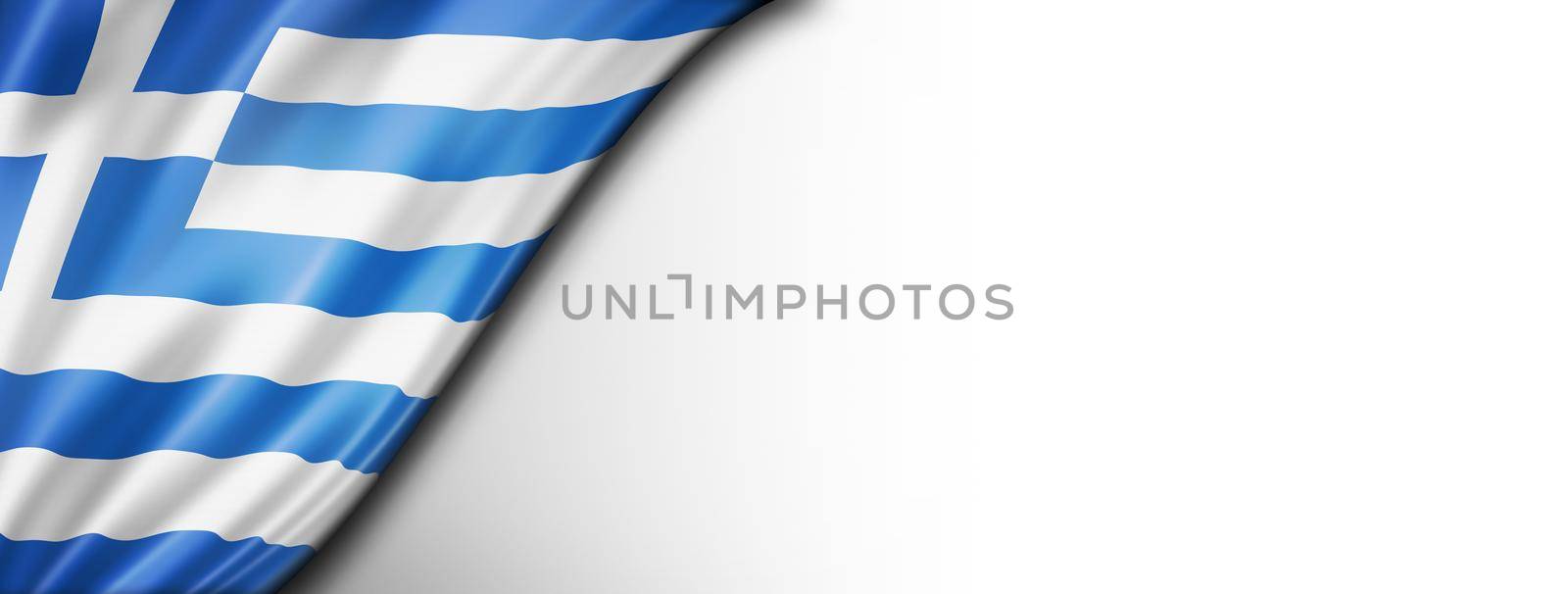 Greece flag isolated on white. Horizontal panoramic banner.