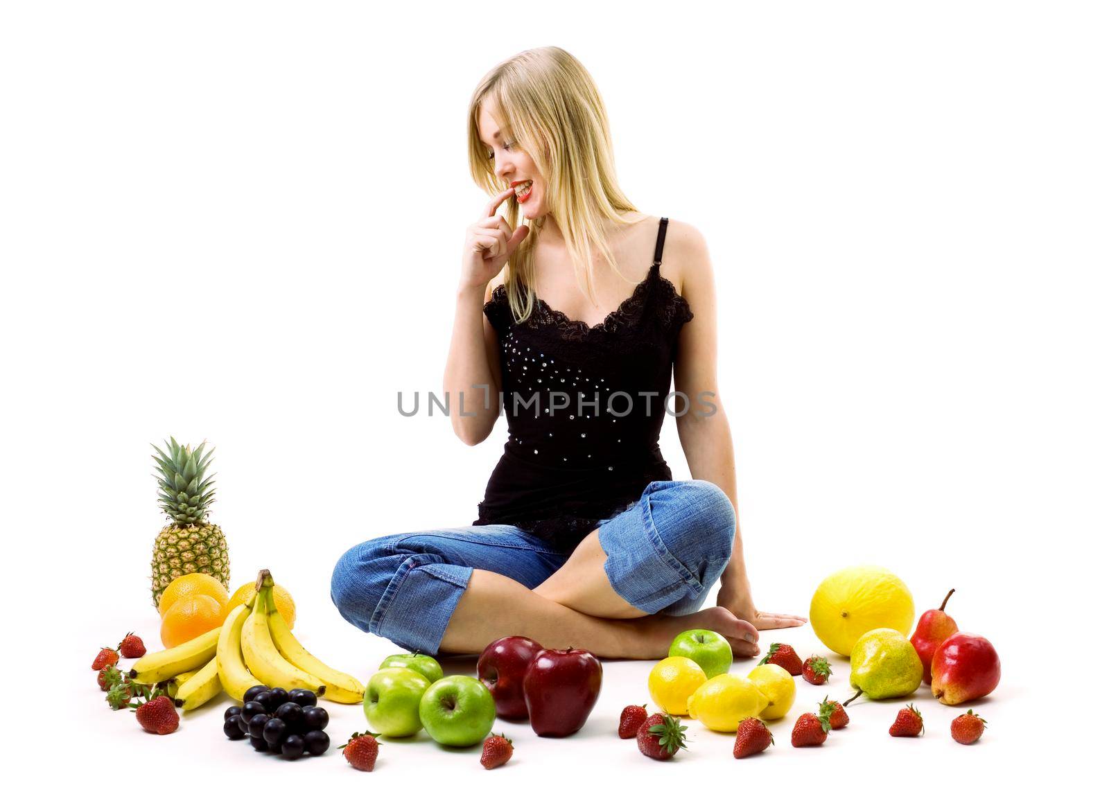 Food, fruit and healthy nutrition - Woman choosing which fruit to eat