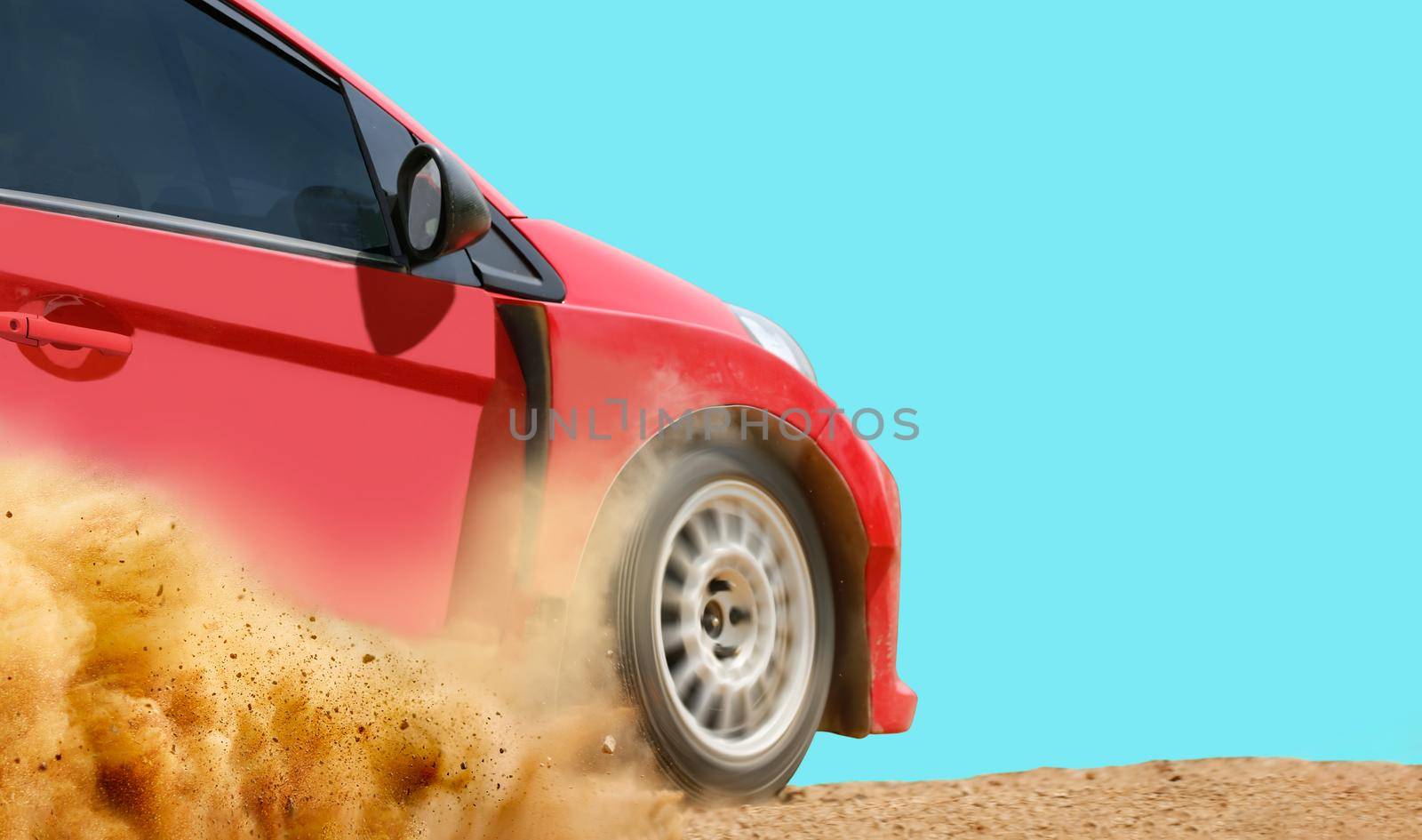 Rally race car drifting on dirt track. by toa55