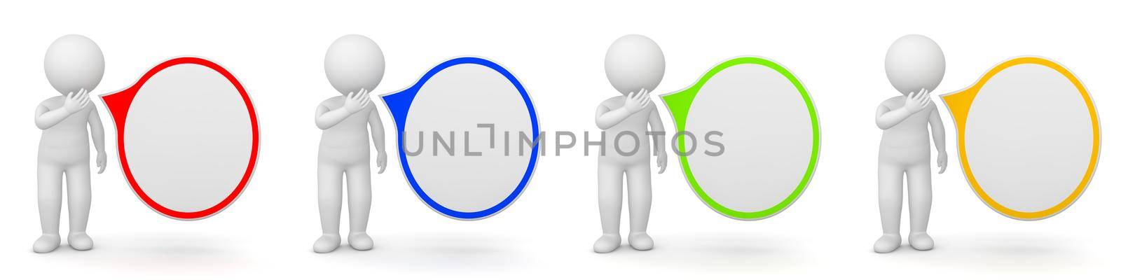 3D Rendering of a man with blank speech bubble on white background