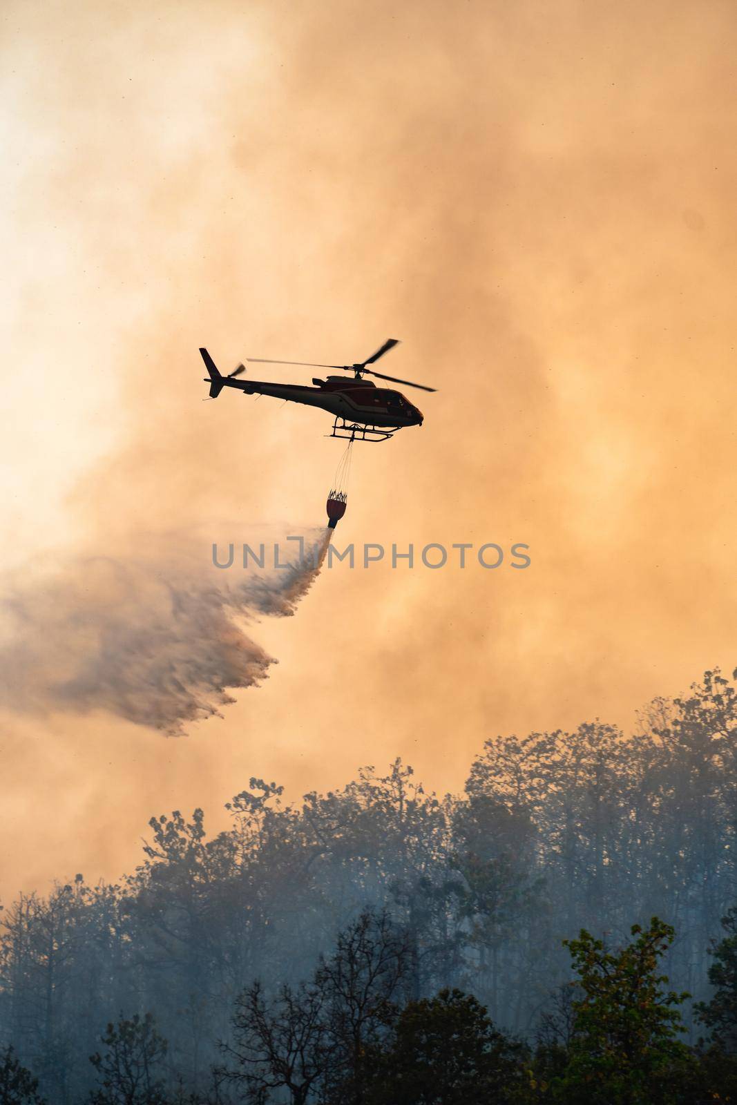 Helicopter dumping water on forest fire by toa55