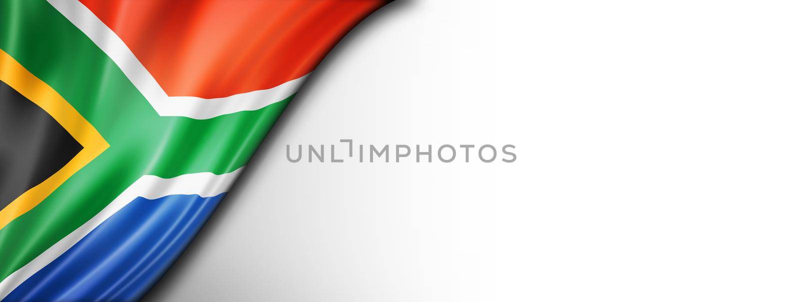 South Africa flag isolated on white. Horizontal panoramic banner.