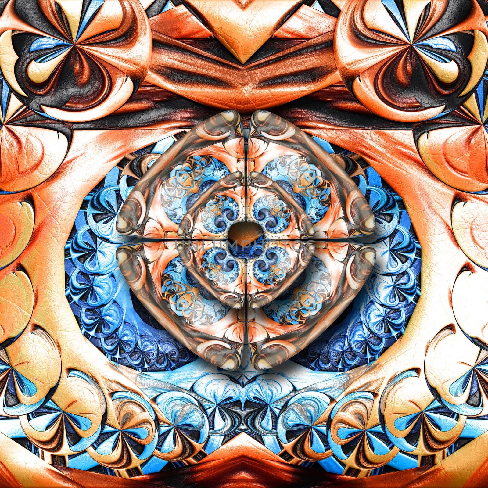3D rendering combo creative graphics artwork with fractal on leather and fractal glossy buttons