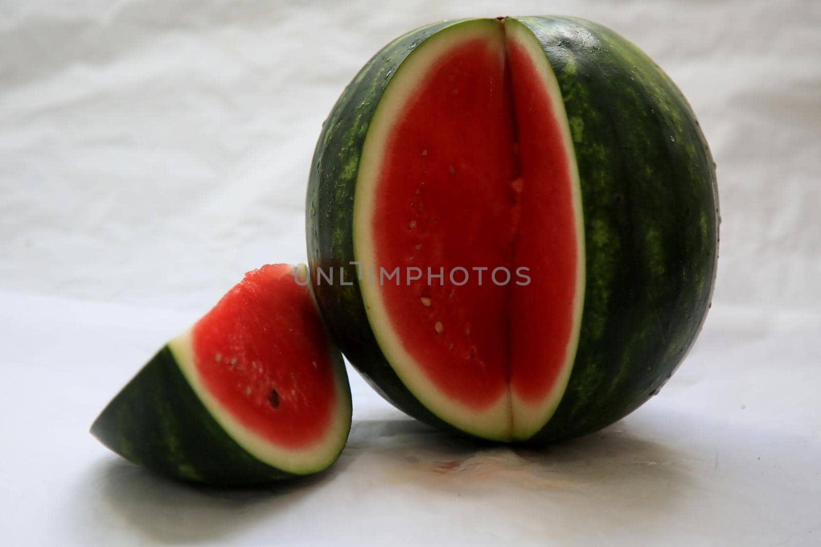 salvador, bahia / brazil - june 19, 2020: broken watermelon fruit is seen in the city of Salvador.

