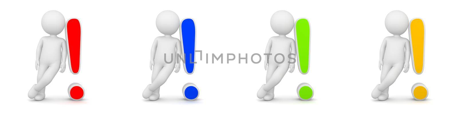 3D Rendering of man with exclamation mark having answer by Kzenon