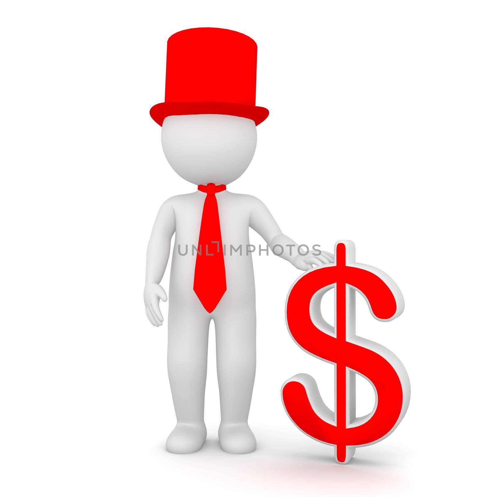 3D Rendering of an elegant man holding an American dollar sign on white background