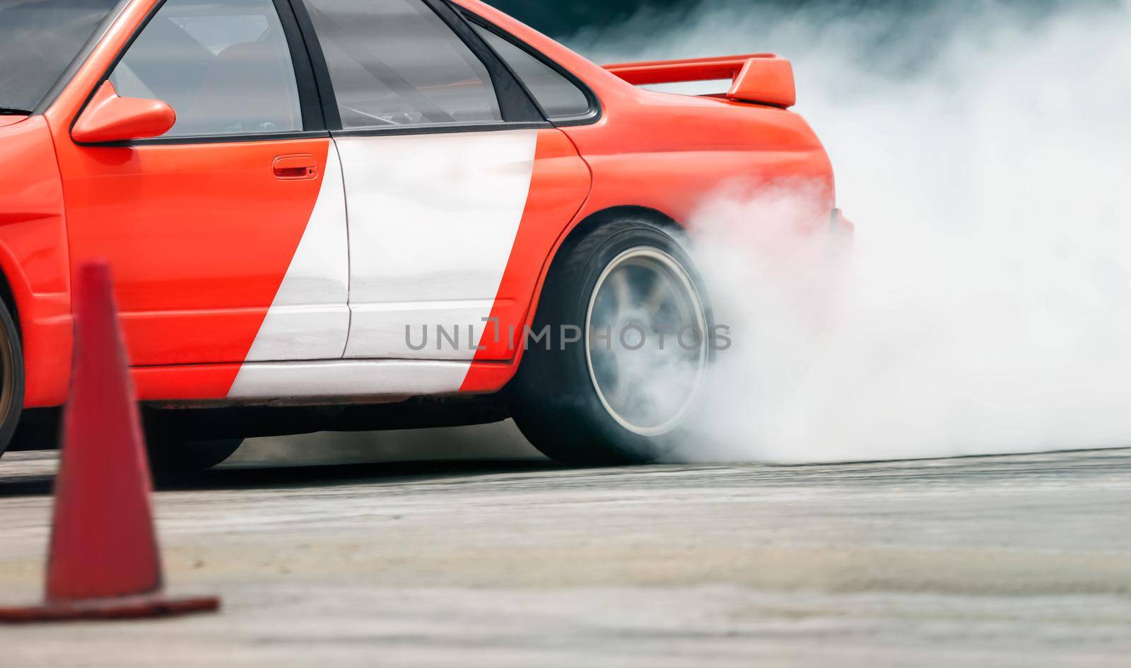 Race drift car burning tires on speed track by toa55