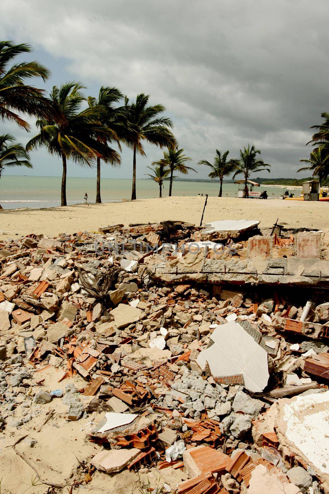 porto seguro, bahia / brazil - october 21, 2009: the rest of the demolished material of a construction is seen in a beach area in the city of Porto Seguro, in the south of Bahia.