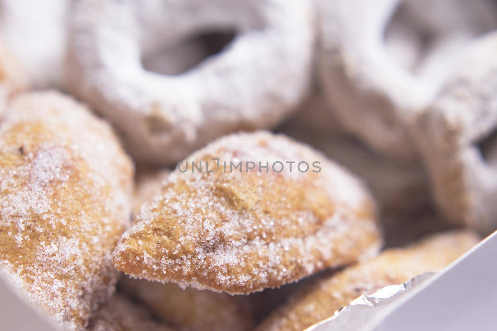 Handmade homemade donuts and fritters. No people