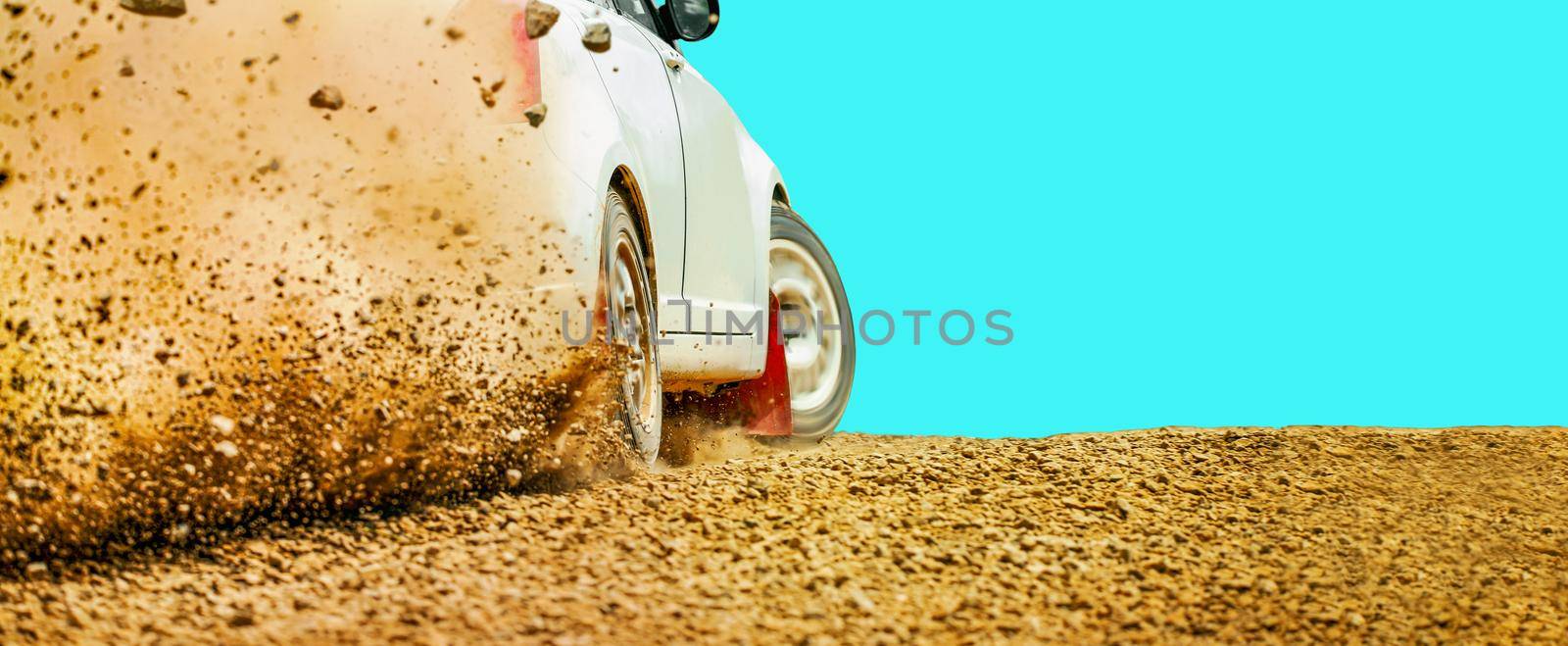 Rally race car drifting on dirt track. by toa55