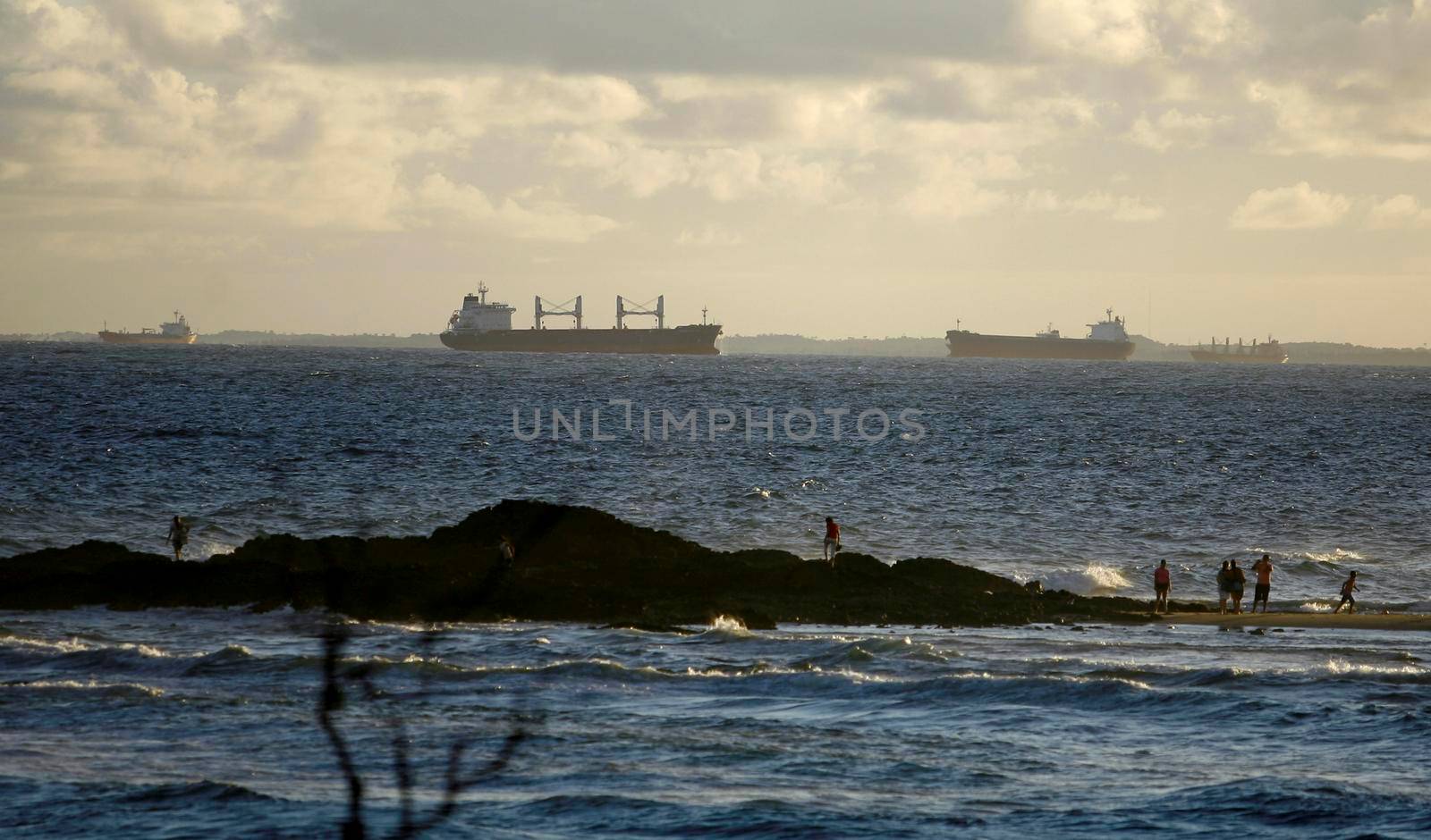 salvador, bahia / brazil - agsto 22, 2014: Ships are seen anchored in Todos os Santos Bay in the city of Salvador.





