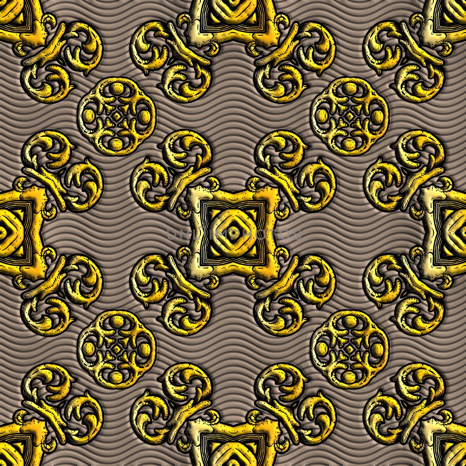 3D render of plastic background template tile with embossed abstract colorful pattern ornament symmetry