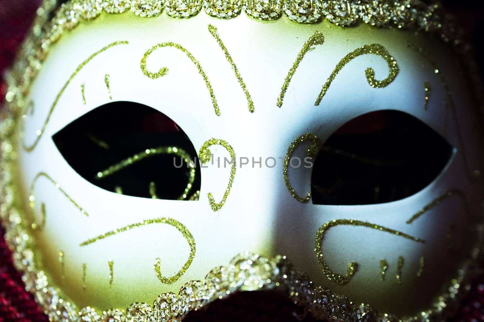 Woman mask to dress up. Beige and gold color. No people