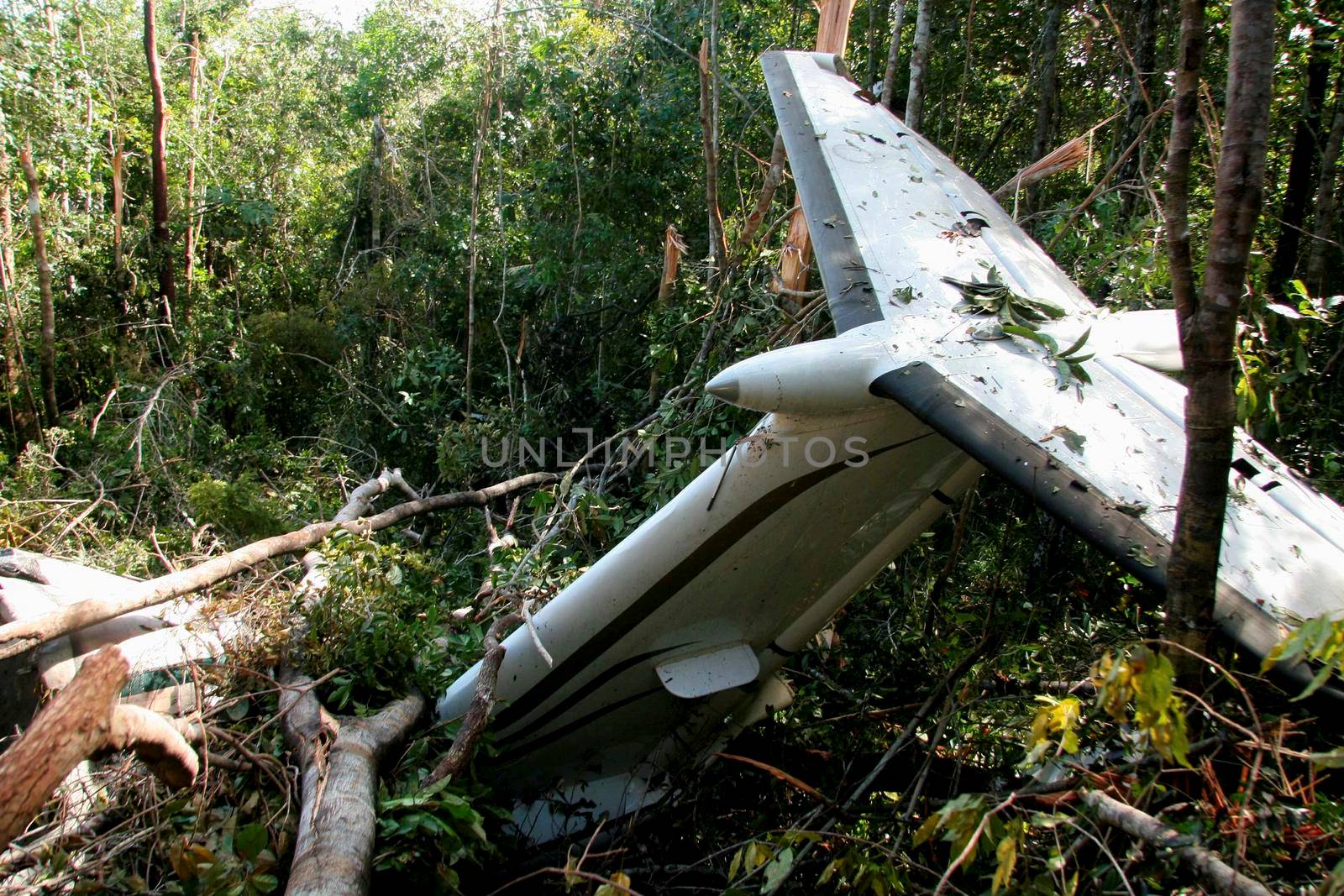 porto seguro, bahia / brazil - may 25, 2009: wreckage of a Super King Air B-350 model plane crashing at Terravista Airport in the Trancoso district of Porto Seguro.