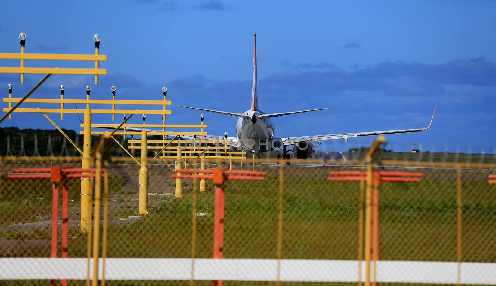 salvador, bahia / brazil - september 3, 2016: Gol 737-800 Boeing from Gol company is seen during take-off procedure at the airport runway in the city of Salvador.


