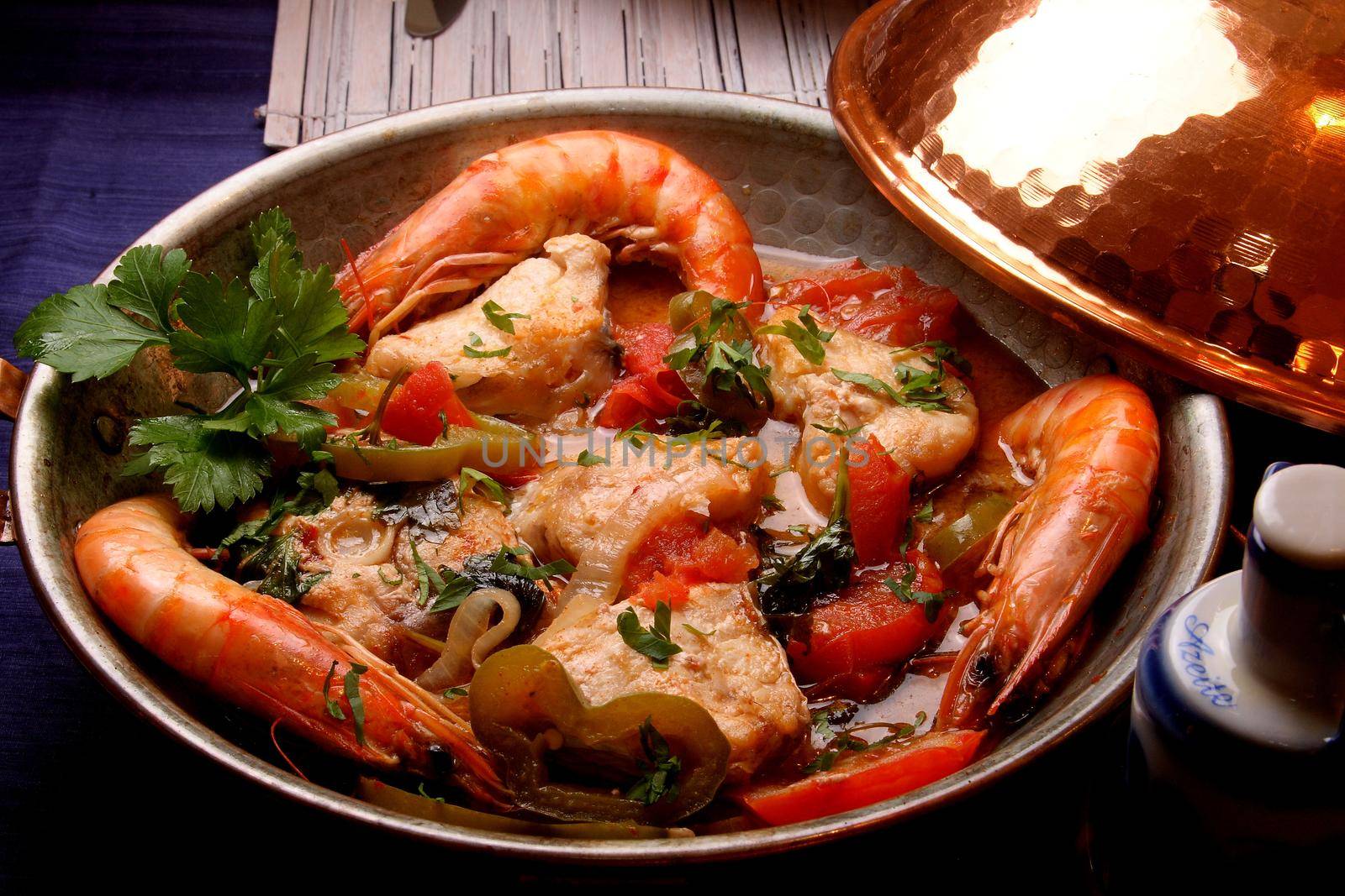 porto seguro, bahia / brazil - june 9, 2007:shrimp prepared in a restaurant in the city of Porto Seguro, in the south of Bahia.